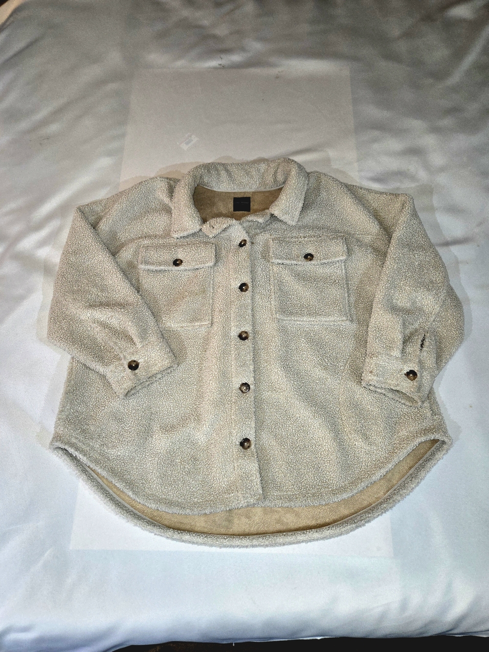 Lane Bryant Faux Shearling Sherpa Button Down Shacket Light Beige Cream Size 26